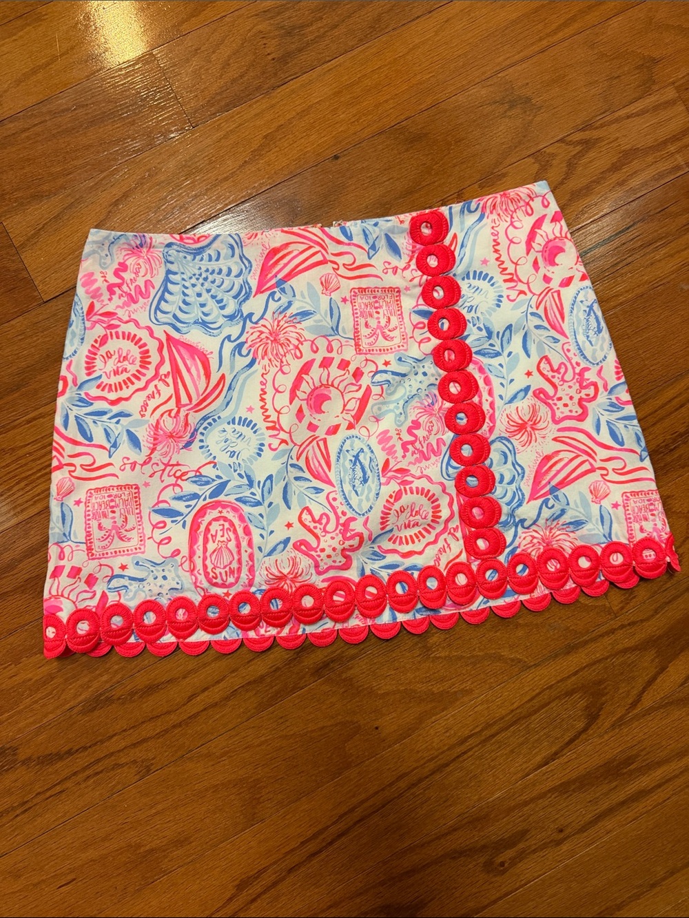 Lilly Pulitzer Pink and Blue Printed gardner skort with Scalloped Trim